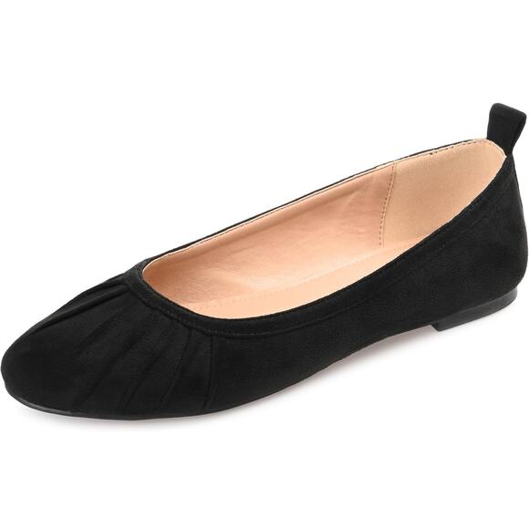 Journee Collection Women Tannya Ruched Ballet Flats Size US 9M Black Faux Suede - Picture 1 of 4
